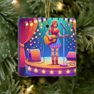 Western Cowgirl Country Singer Weihnachten Keramikornament
