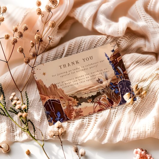 Western Cowgirl Cowboy First Birthday Dankeskarte