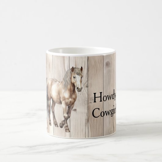 Western Cowgirl Cowboy Horse Faux Wood Kaffeetasse (Mittel)