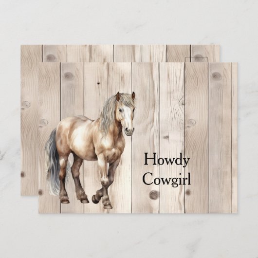 Western Cowgirl Cowboy Horse Imitats Wood Postkarte (Vorne/Hinten)