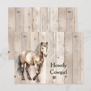 Western Cowgirl Cowboy Horse Imitats Wood Postkarte