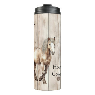 Western-Cowgirl-Cowboy-Pferd-falsches Holz Thermosbecher