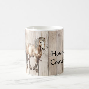 Western-Cowgirl-Cowboy-Pferd-Faux-Holz Kaffeetasse