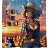 Western Cowgirl Duschvorhang - Chase the Sunset (Vorderseite)