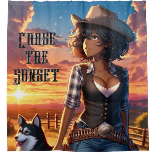 Western Cowgirl Duschvorhang - Chase the Sunset (Vorderseite)