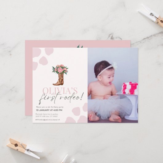 Western Cowgirl erste Geburtstagsfeier Einladung (Vorderseite/Rückseite Beispiel)