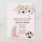 Western-Cowgirl-Erstkommune satteln Einladung (Vorderseite)