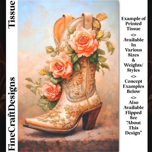 Western Cowgirl Fashion Boot-Rose DF9LF Decoupage Seidenpapier