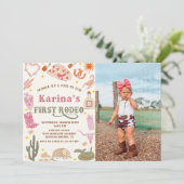 Western Cowgirl First Rodeo 1. Geburtstag Foto Einladung (Stehend Vorderseite)