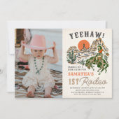 Western Cowgirl First Rodeo 1. Geburtstag Foto Einladung (Vorderseite)