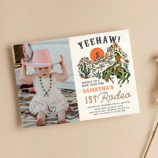 Western Cowgirl First Rodeo 1. Geburtstag Foto Einladung