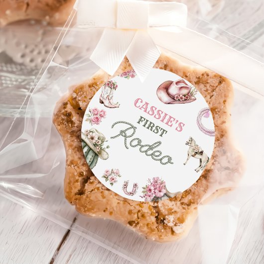 Western Cowgirl First Rodeo Birthday Party Runder Aufkleber