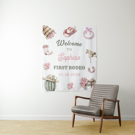 Western Cowgirl First Rodeo Birthday Party Wandteppich (Beispiel)
