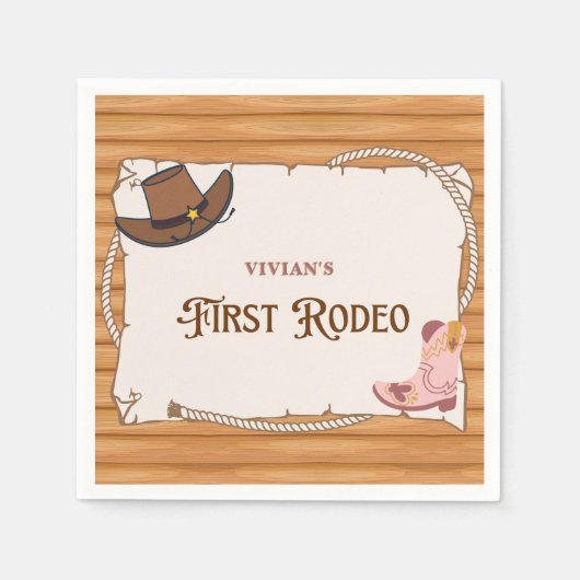 Western Cowgirl First Rodeo Birthday Serviette (Vorderseite)