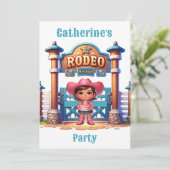 Western Cowgirl First Rodeo Geburtstag Custom Einladung (Stehend Vorderseite)