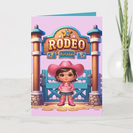 Western Cowgirl First Rodeo Geburtstag Custom Karte (Vorderseite)