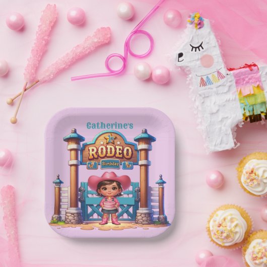 Western Cowgirl First Rodeo Geburtstag Custom Pappteller (Party)