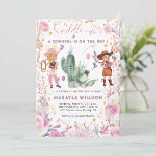 Western Cowgirl Floral Watercolor Girl Dusche Einladung