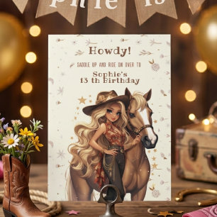 Western Cowgirl-Geburtstag Einladung