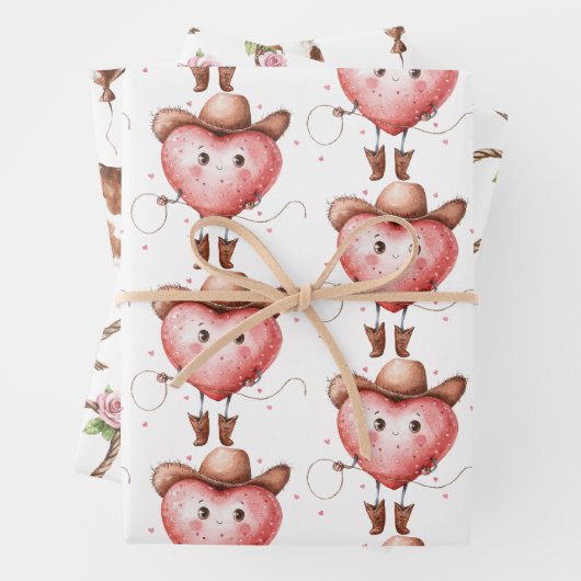 Western Cowgirl Heart Cowboy Hat Birthday Geschenkpapier Set (Beispiel)