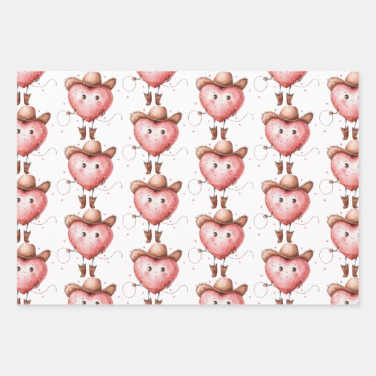 Western Cowgirl Heart Cowboy Hat Birthday  Geschenkpapier Set (Vorderseite)