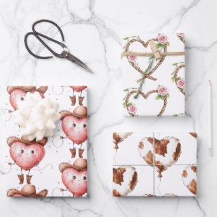 Western-Cowgirl-Herz-Cowboyhut Geburtstag Geschenkpapier Set