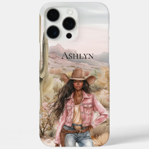 Western Cowgirl im rosa Schwarzen Haar iPhone 16 Pro Max Hülle