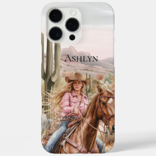 Western Cowgirl in Pink Blond Hair on Horse iPhone 16 Pro Max Hülle
