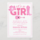 Western Cowgirl It's a Girl Pink Plaid Baby Shower Einladung (Vorderseite)