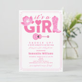 Western Cowgirl It's a Girl Pink Plaid Baby Shower Einladung (Stehend Vorderseite)