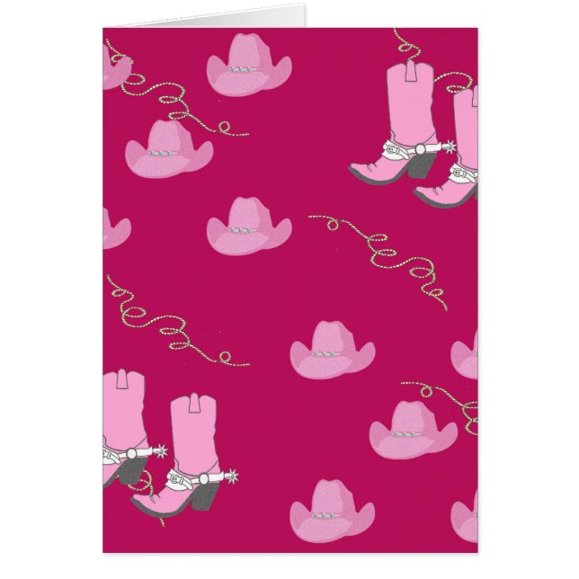 Western-Cowgirl-Karte mit rosa Hüten und Stiefeln (Vorne)