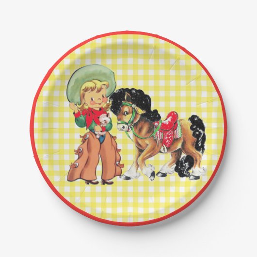Western Cowgirl Kind mit Pferd Party Pappteller (Vorderseite)