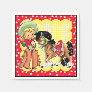 Western Cowgirl Kind mit Pferd Party Serviette
