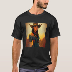 Western-Cowgirl-Malerei T-Shirt