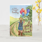 Western Cowgirl mit Balloon Girl's 5th Birthday Karte (Gelbe Blume)