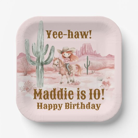 Western Cowgirl Pink Birthday Pappteller (Vorderseite)