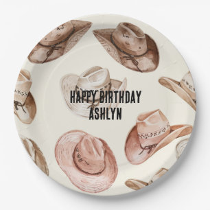 Western Cowgirl Pink Brown Hats Geburtstag Pappteller