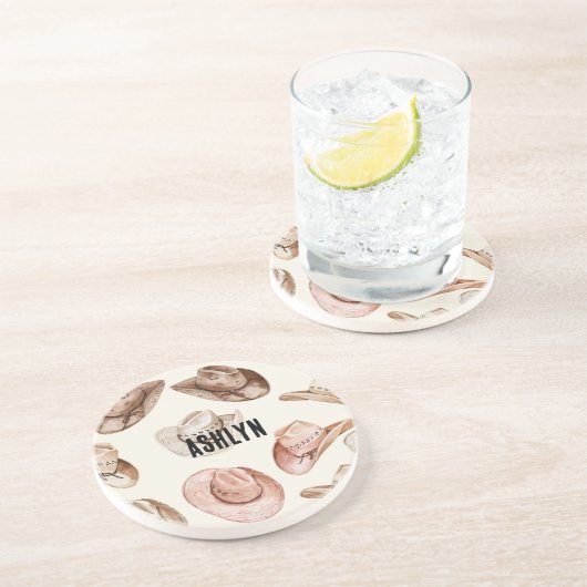 Western Cowgirl Pink Brown Hats Getränkeuntersetzer (Seite)