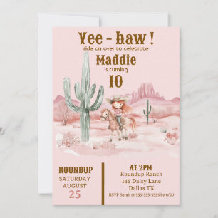 Western Cowgirl Pink Geburtstagseinladung Einladung