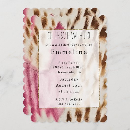 Western Cowgirl Pink Gold White Cowhid Einladung (Vorne/Hinten)