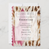 Western Cowgirl Pink Gold White Cowhid Einladung (Vorderseite)