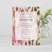 Western Cowgirl Pink Gold White Cowhid Einladung (Stehend Vorderseite)