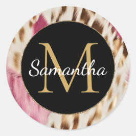 Western Cowgirl Pink Gold White Cowhid Runder Aufkleber