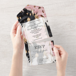 Western Cowgirl Pink Schwarz-weiß Gold Cowhide All In One Einladung