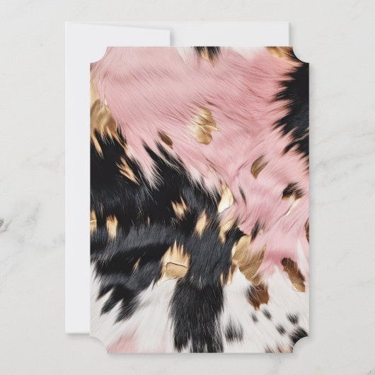 Western Cowgirl Pink Schwarz-weiß Gold Cowhide Einladung (Rückseite)