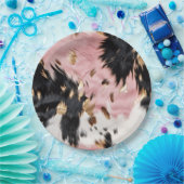 Western Cowgirl Pink Schwarz-weiß Gold Cowhide Pappteller (Party)