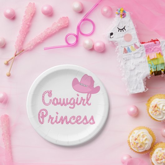 Western Cowgirl Princess Party Pink Hat Pappteller (Party)