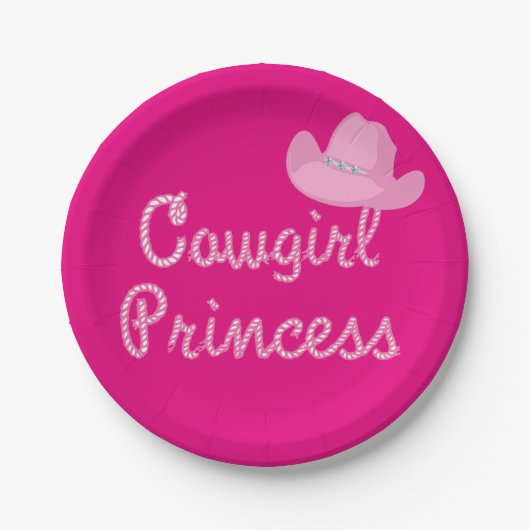 Western Cowgirl Princess Party Pink Hat Pappteller (Vorderseite)