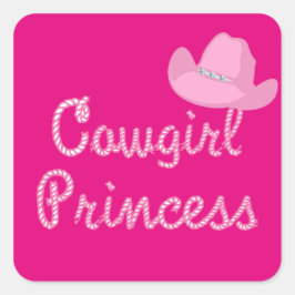 Western Cowgirl Princess Pink Hat Quadratischer Aufkleber
