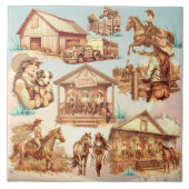 Western Cowgirl Ranch Horsszenen Fliese (Vorderseite)